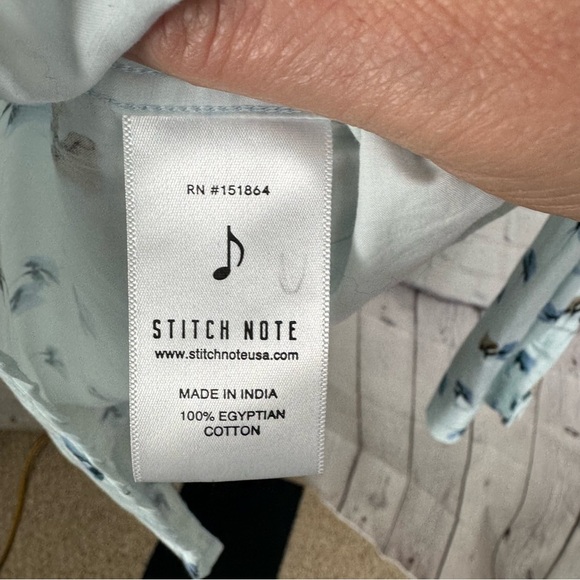 Stitch Note Blue Floral Button Up Dress Shirt Egyptian Cotton Size Large - Picture 6 of 6